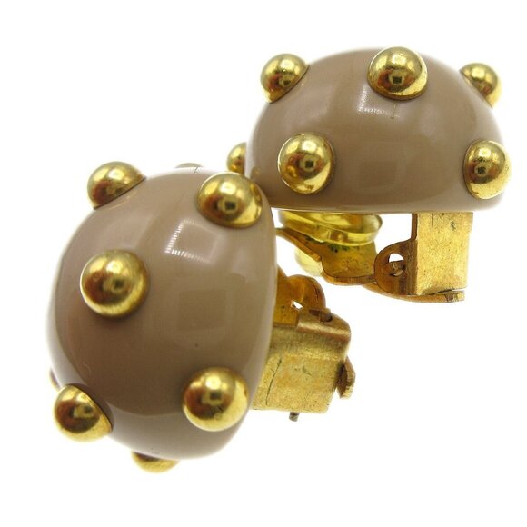 Chanel Studs Button Earrings Beige Gold Clip-On - Picture 5 of 5